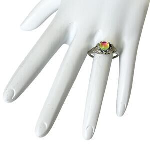 Rainbow Crystal Ball Ring Colorful Mystic Silver Tone 90s Y2K Gothic Fantasy 7.5